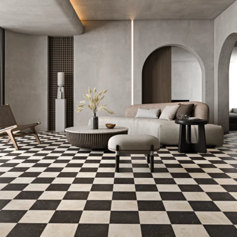 Mia Urbo marmur plytka kamienna checker szachownica czarno kremowa matowa antykowana polerowna bebnowana fliesen marmor mramor kamien antik