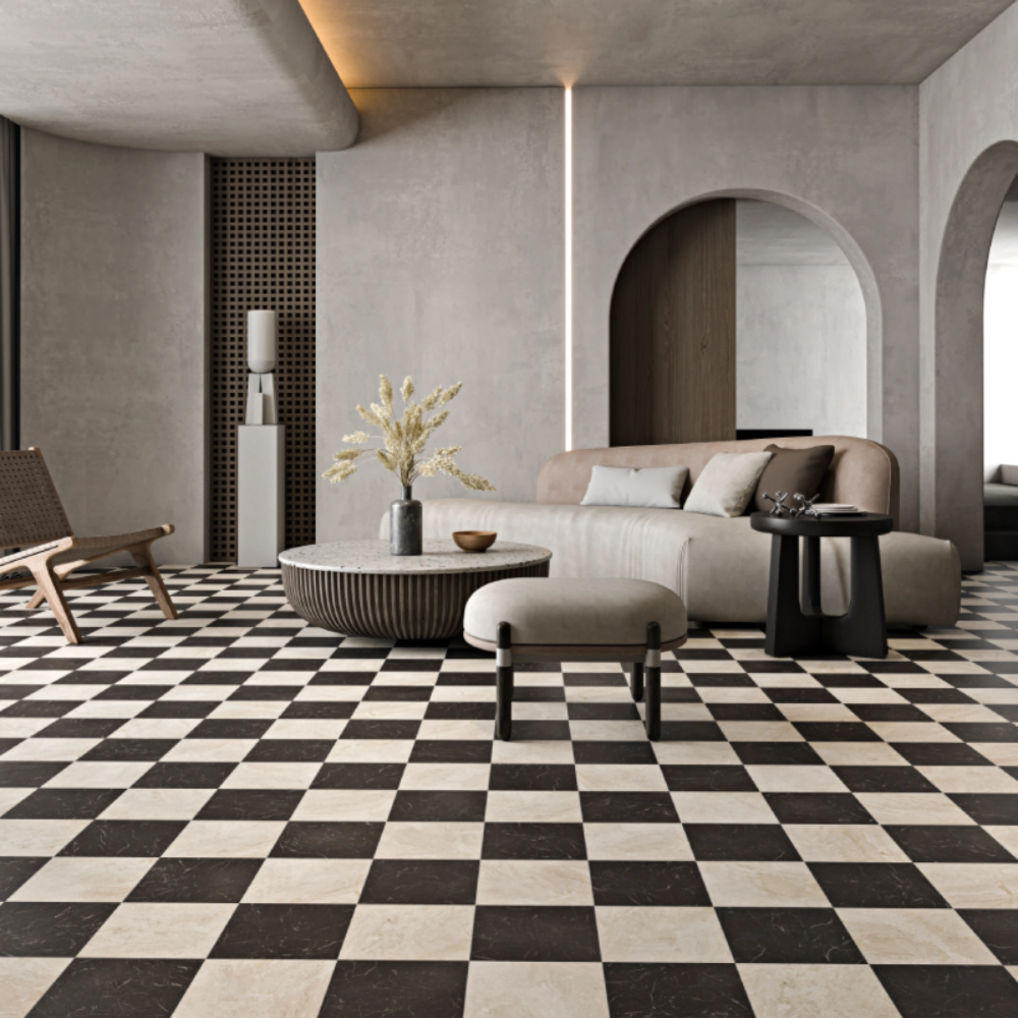 Mia Urbo marmur plytka kamienna checker szachownica czarno kremowa matowa antykowana polerowna bebnowana fliesen marmor mramor kamien antik