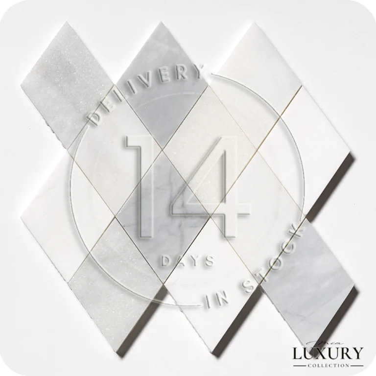 Mozaika-marmurowa-Froted-Pearl-Mia-Urbo-Stone-geometryczna-jasna-szara-do-wnetrz-premium-klasycznych-glamour-classic-luxury-Marble-mosaic-Warsaw-romb