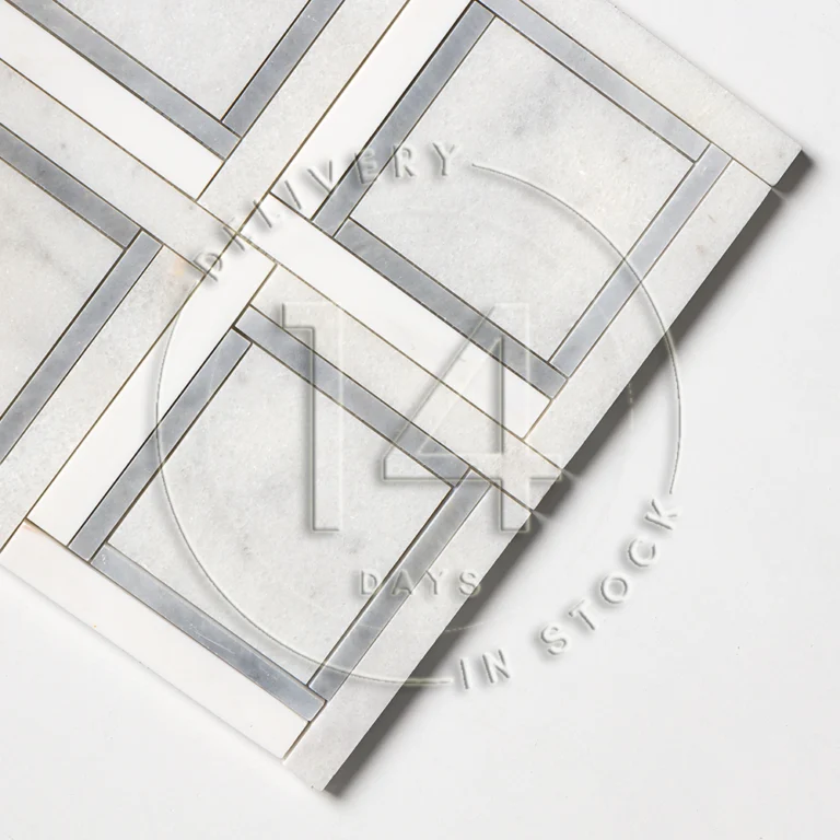 Mozaika marmurowa geometryczna jasna szara do wnetrz premium - luxury Marble mosaic Warsaw Greenwich Squares kwadraty