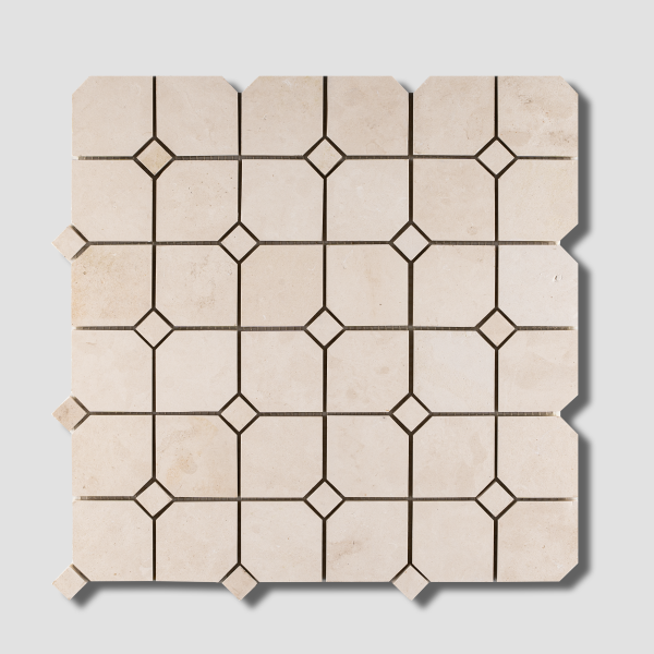 Mozaika wapienna Limra Octa kremowa bezowa limestone travertine mosaic octagon cream beige
