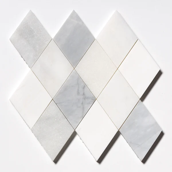 Mozaika-marmurowa-Froted-Pearl-Mia-Urbo-Stone-geometryczna-jasna-szara-do-wnetrz-premium-klasycznych-glamour-classic-luxury-Marble-mosaic-Warsaw-romb