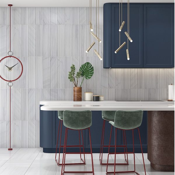 Ryflowana płytka marmurowa 3D BLANC Salvatori ryflowana karbowana fluted marble tile Wave biały marmur marmorfliesen 45x90cm #LuksusoweWnętrza #RyflowanePłytki3D marmorfliesen Mramorové dlaždice Marmora Flīzes Marmurinės plytelės