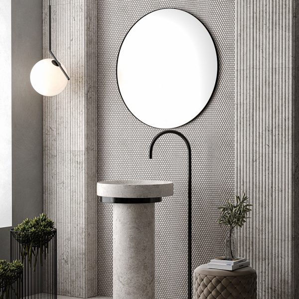 Ryflowana płytka marmurowa 3D Pedra Grigia Salvatori ryflowana karbowana fluted marble tile szara grey marmur marmorfliesen #LuksusoweWnętrza #RyflowanePłytki3D marmorfliesen Mramorové dlaždice Marmora Flīzes Marmurinės plytelės