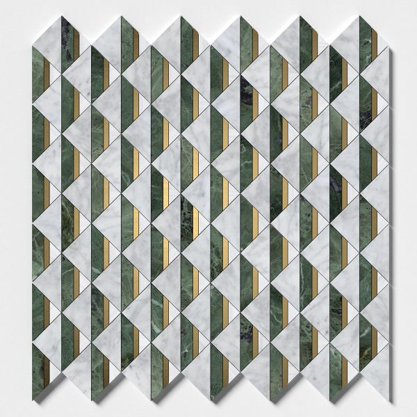 Mozaika Marmurowa Zielono szara ze zlotymi akcentami Mia Urbo Coco Art deco marble mosaic Marmormosaik Steinmosaik мармурова мозаїка мраморная мозаика