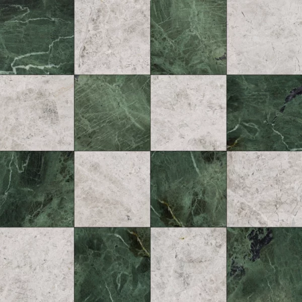 Mia Urbo marmur plytka kamienna checker szachownica zielono-biala matowa antykowana polerowna bebnowana fliesen marmor mramor kamien antik