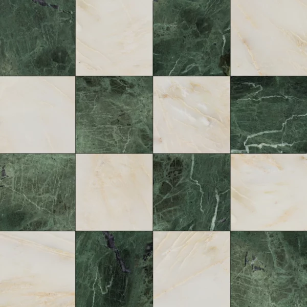 Mia Urbo marmur plytka kamienna checker szachownica zielono-biala matowa antykowana polerowna bebnowana fliesen marmor mramor kamien antik