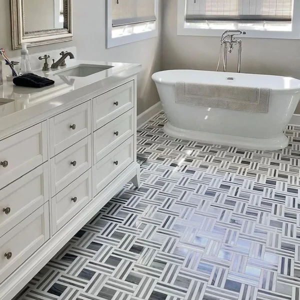 Mozaika marmurowa geometryczna jasna bezowa do wnetrz premium - luxury Marble mosaic Warsaw