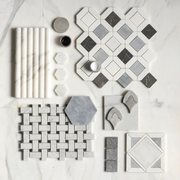 Mozaika-marmurowa-Urban Symphony szara biala -geometryczna-plytki-kamienne-marmur-hurtownia-kamienia-Mia-Urbo - marble mosaic - marmor - mramor-Stone-Marble-mosaic-marmor - OUTLET