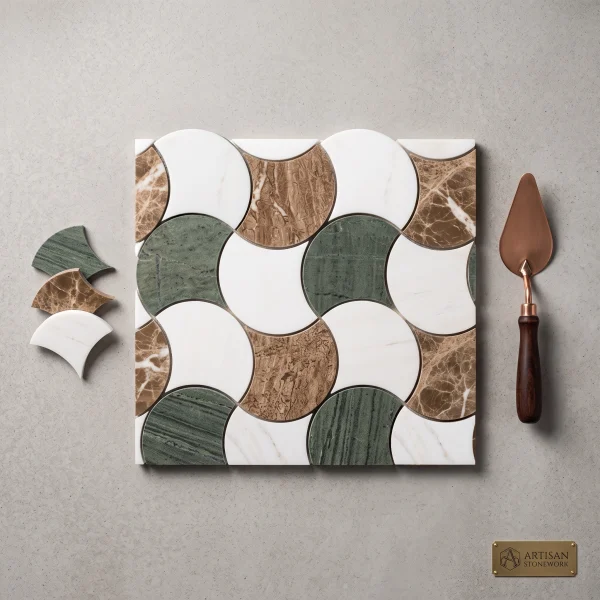 Mozaika marmurowa Vistula Fan Gorseciki marble mosaic scallops Mia Urbo Stone