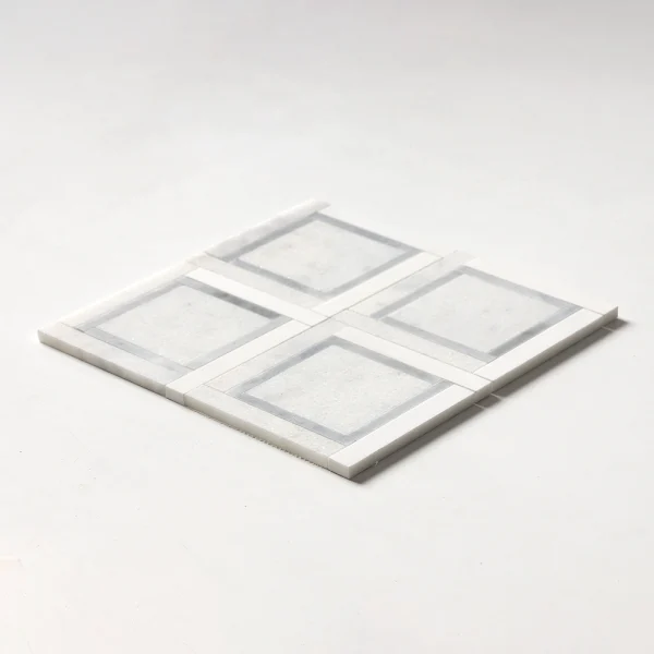 Mozaika marmurowa geometryczna jasna szara do wnetrz premium - luxury Marble mosaic Warsaw Greenwich Squares kwadraty