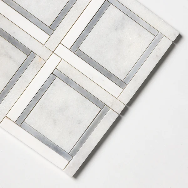 Mozaika marmurowa geometryczna jasna szara do wnetrz premium - luxury Marble mosaic Warsaw Greenwich Squares kwadraty