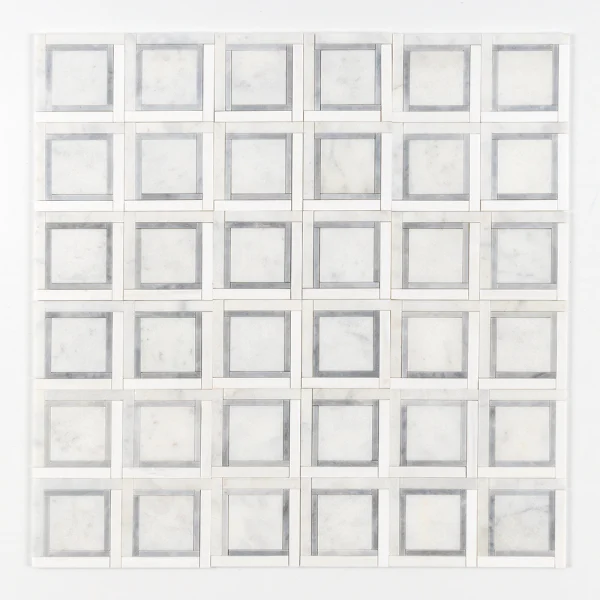 Mozaika marmurowa geometryczna jasna szara do wnetrz premium - luxury Marble mosaic Warsaw Greenwich Squares kwadraty