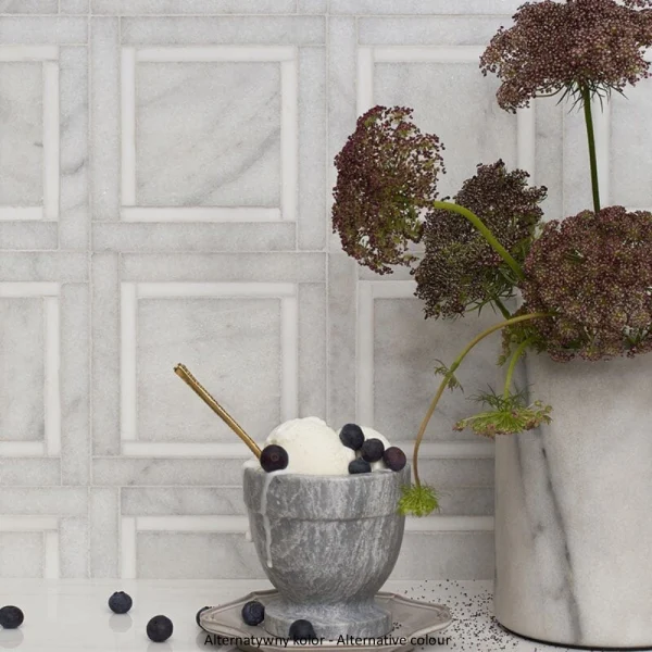 Mozaika marmurowa geometryczna jasna szara do wnetrz premium - luxury Marble mosaic Warsaw Greenwich Squares kwadraty