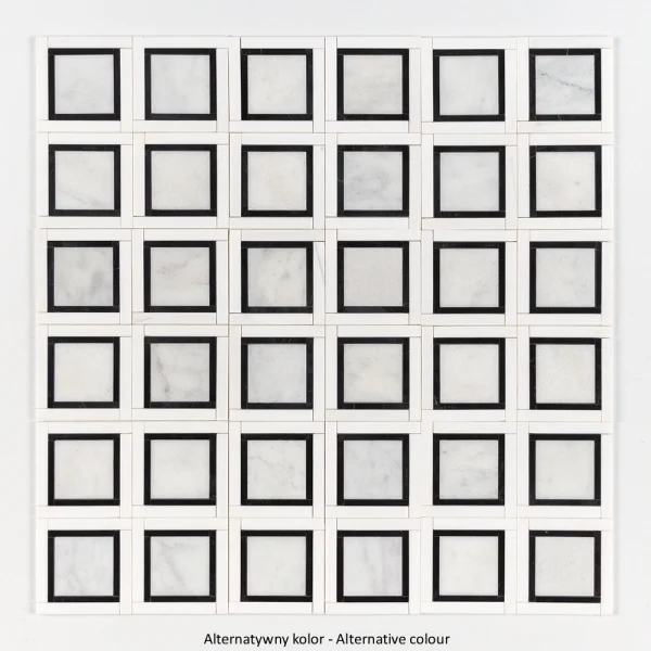 Mozaika marmurowa geometryczna jasna szara do wnetrz premium - luxury Marble mosaic Warsaw Greenwich Squares kwadraty
