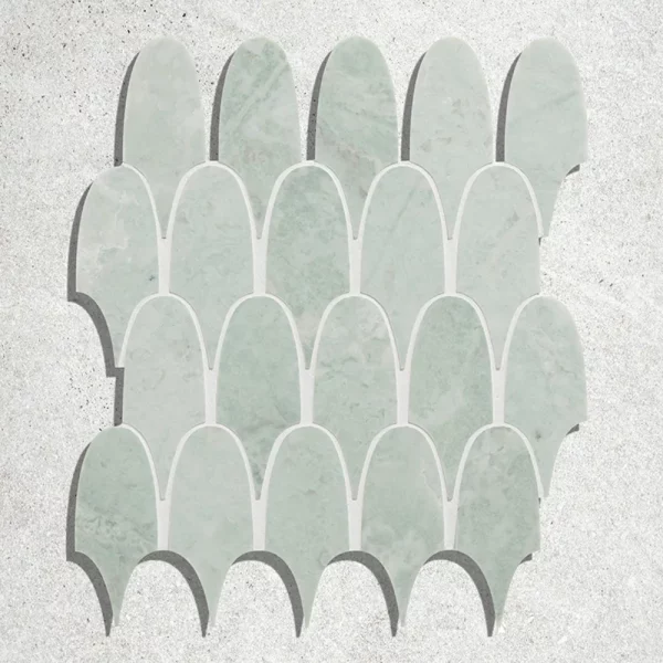 Mozaika marmurowa zielono biala luski piorka flamingo marble mosaic marmor mramor fliesten steinmosaic