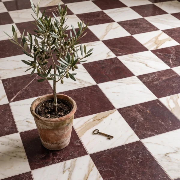 Szachownica-marmurowa-bordowa-czerwona-antykowana-rustykalna-checkerboard-marble-flooring-burgundy-white-Producent-hurtowania-kamienia-Rosso-Levanto-30x30-20x20-Mia-Urbo-Stone
