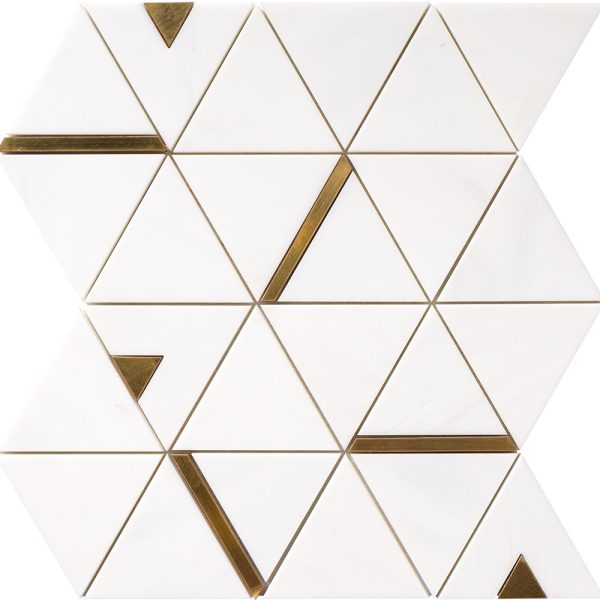 Urbo-Stone-Gold triangle-plytka-kamienna-mozaika-biala-mozaika-marmurowa-ze-zlotymi-wstawkami-parkiet-kamienny
